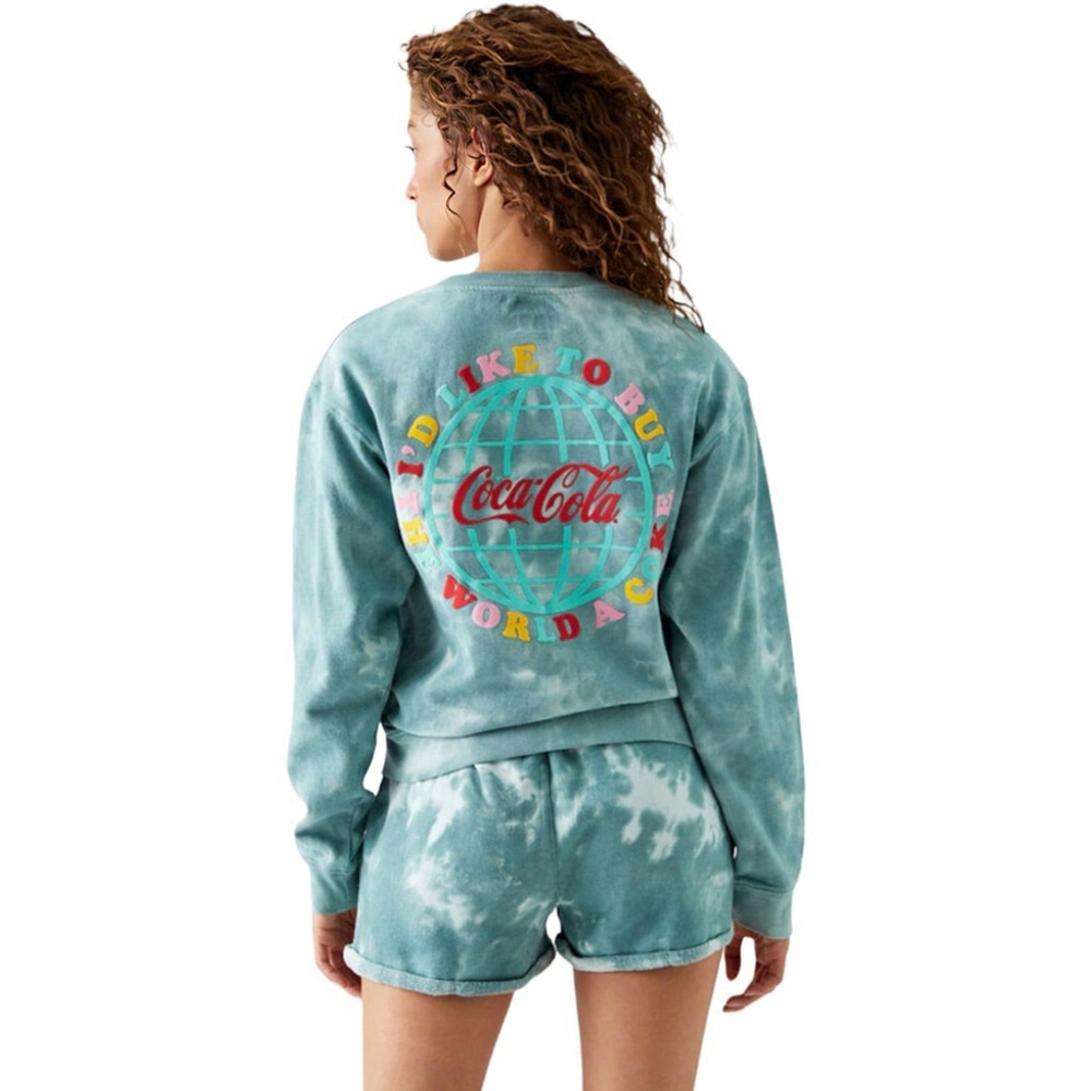 Coca-Cola 1971 Unity Collection Teal Tie-Dye Graphic Sweatshirt & Shorts Set– XS